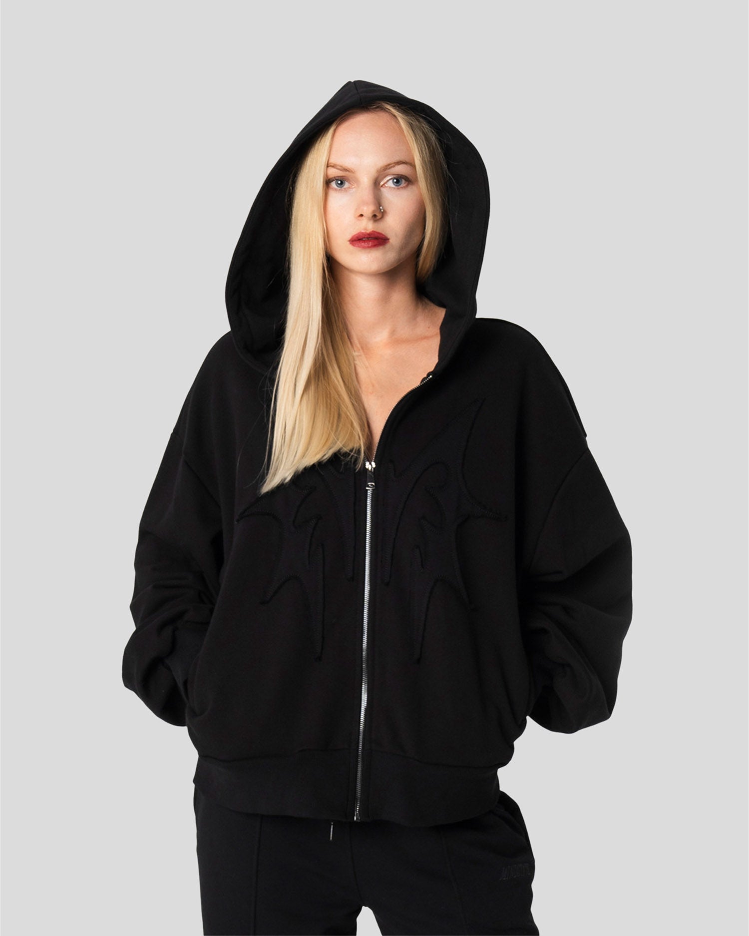 Distressed M zip hoodie